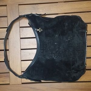 Donald Pliner couture black suede croc embossed shoulder bag